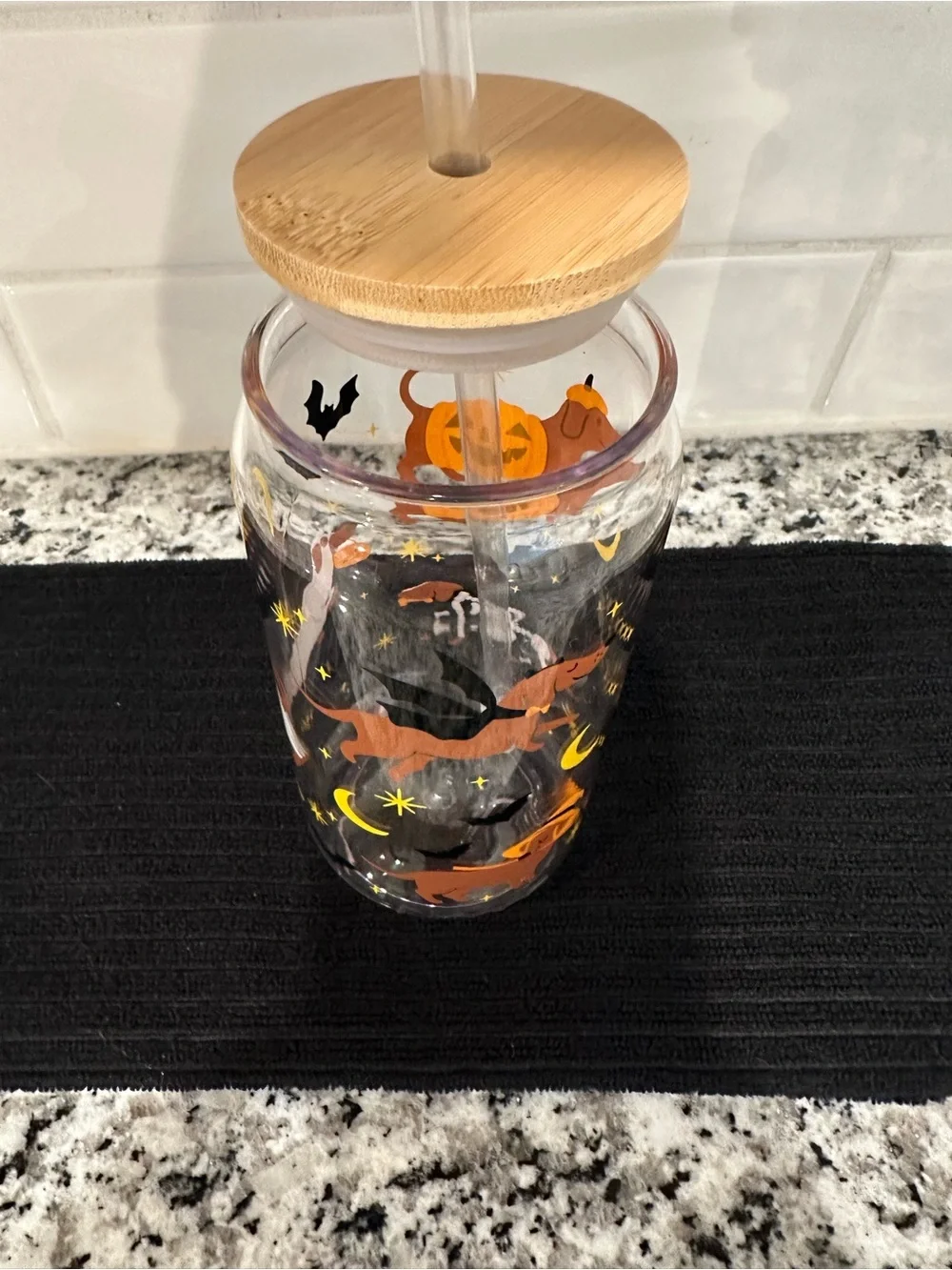 Halloween Dog & Pumpkin Plastic Canister with Bamboo Lid